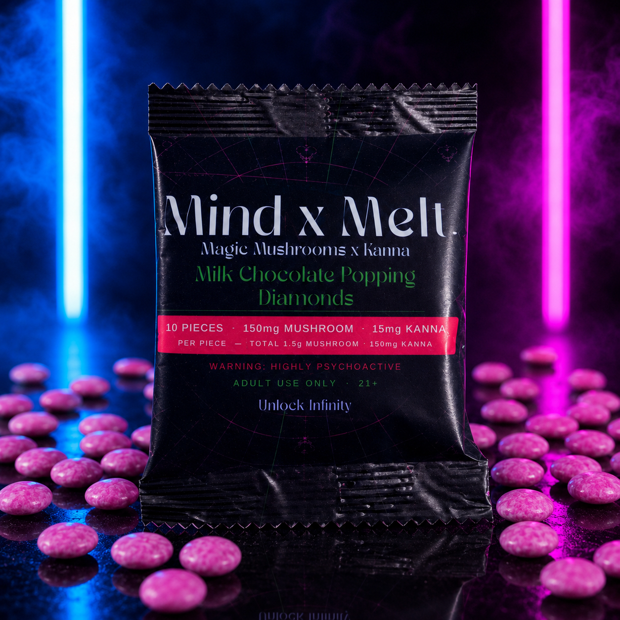 Mind x Melt 10-piece bag, milk-chocolate Popping Diamonds